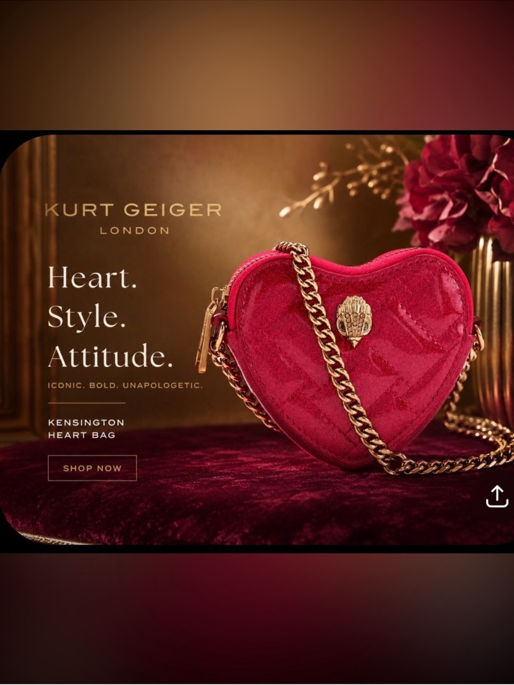 Kurt Geiger red Kensington Crossbody Heart Bag with Gold Chain
